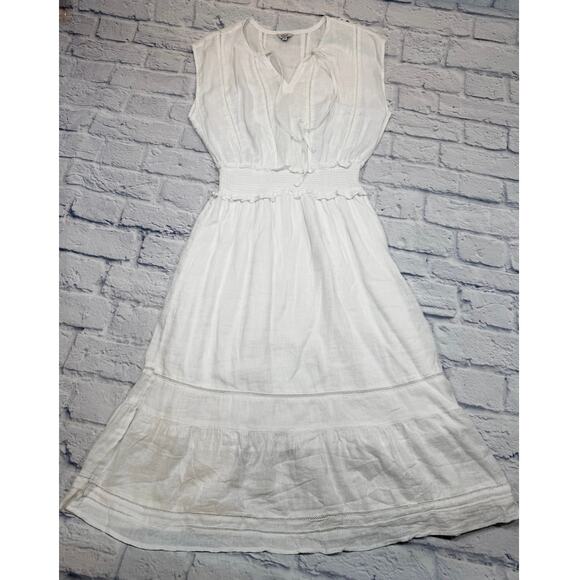Rails Dresses & Skirts - RAILS ASHLYN White MIDI Dress Linen Lace Detail Smocked elastic Waist Sz M A599